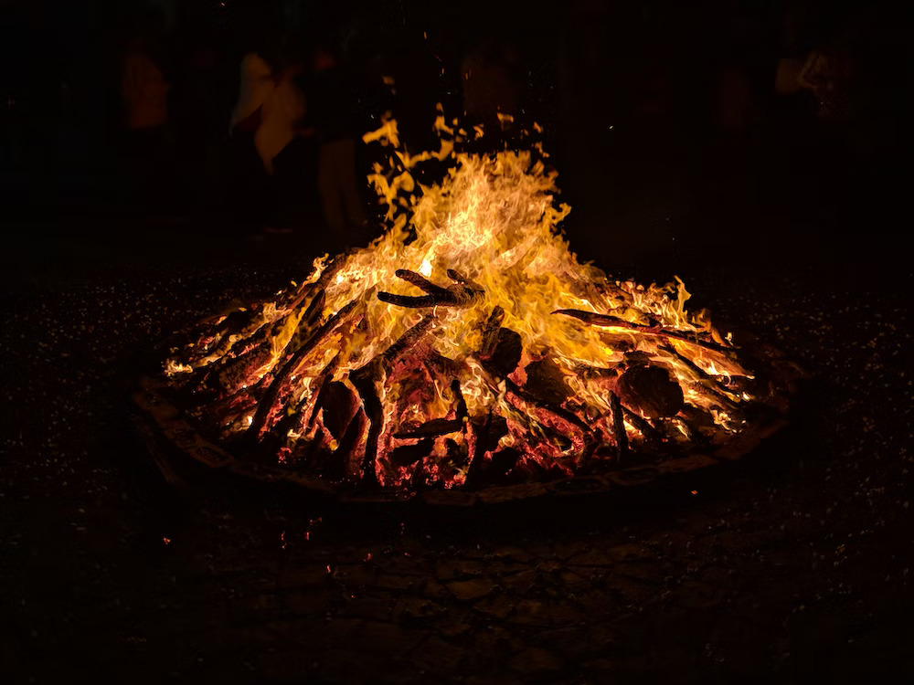 leña encendida